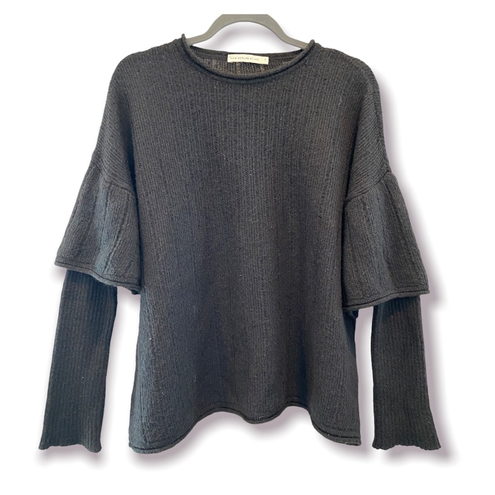 MES SOEURS ET MOI Sweater Mohair Blend Tiered Ruffle Sleeve Oversized Small